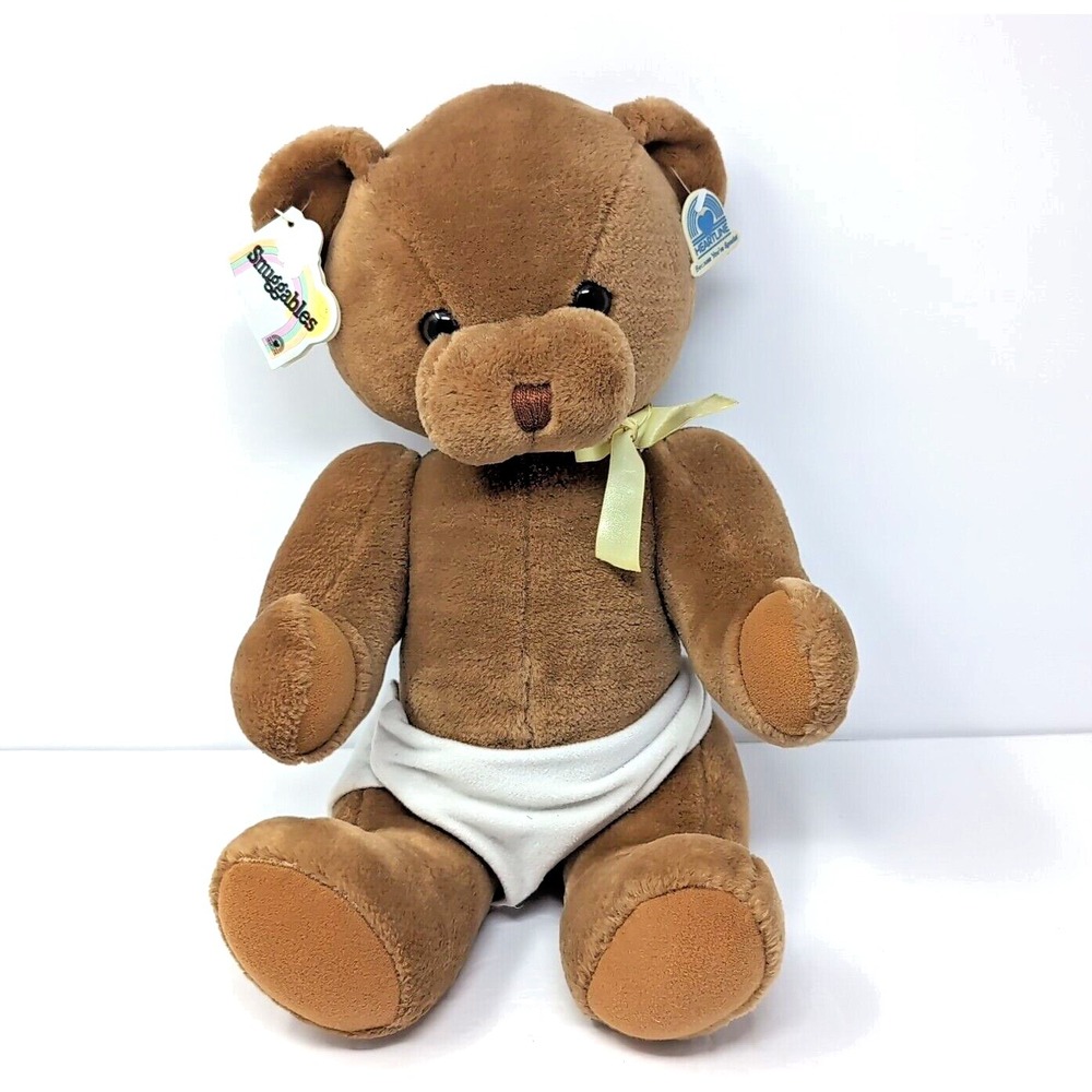 Vtg 1983 Heartline Snuggables ROCKY Teddy Bear Plush Diaper Tags 14"‎ Plushie